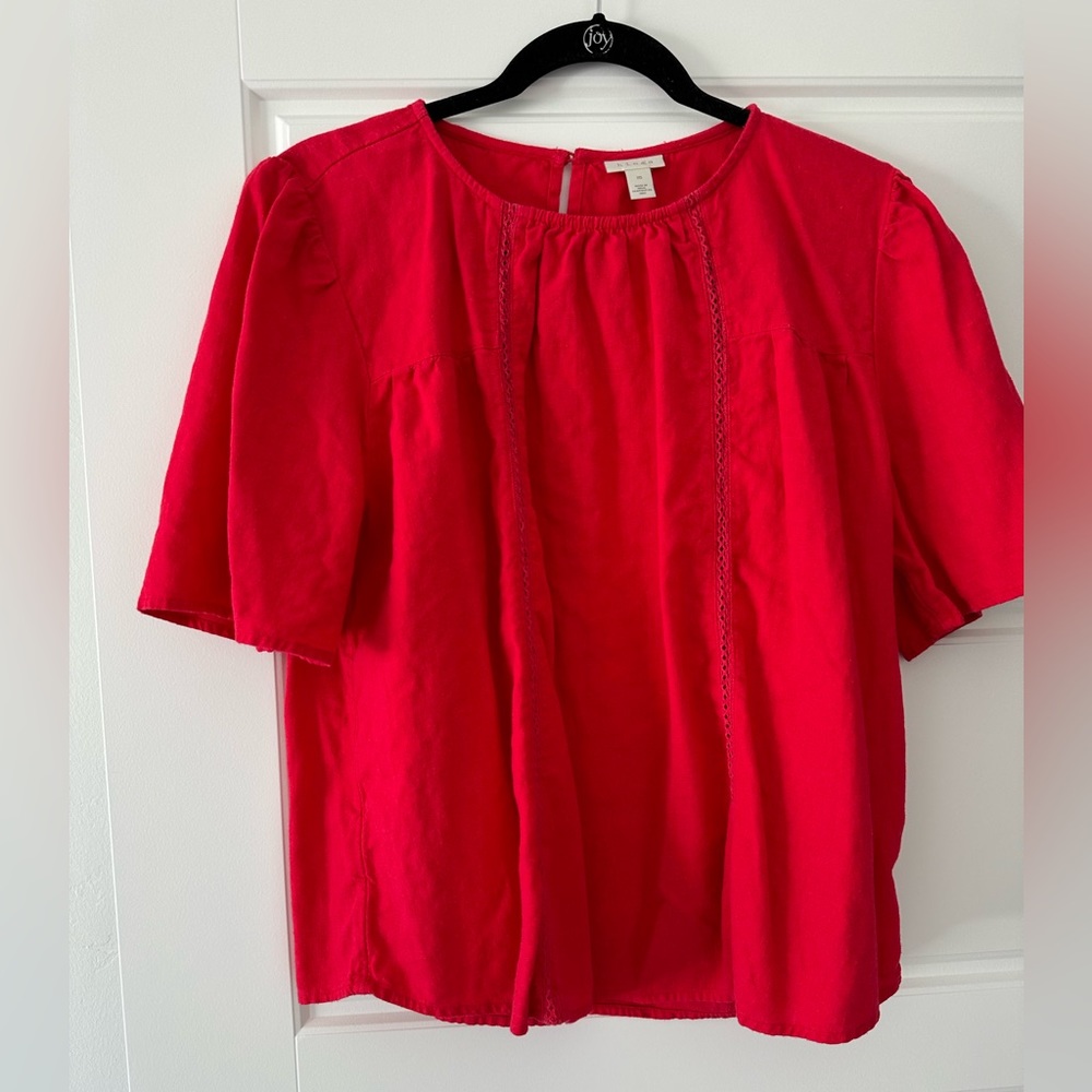 Hinge red blouse with eyelet detailing